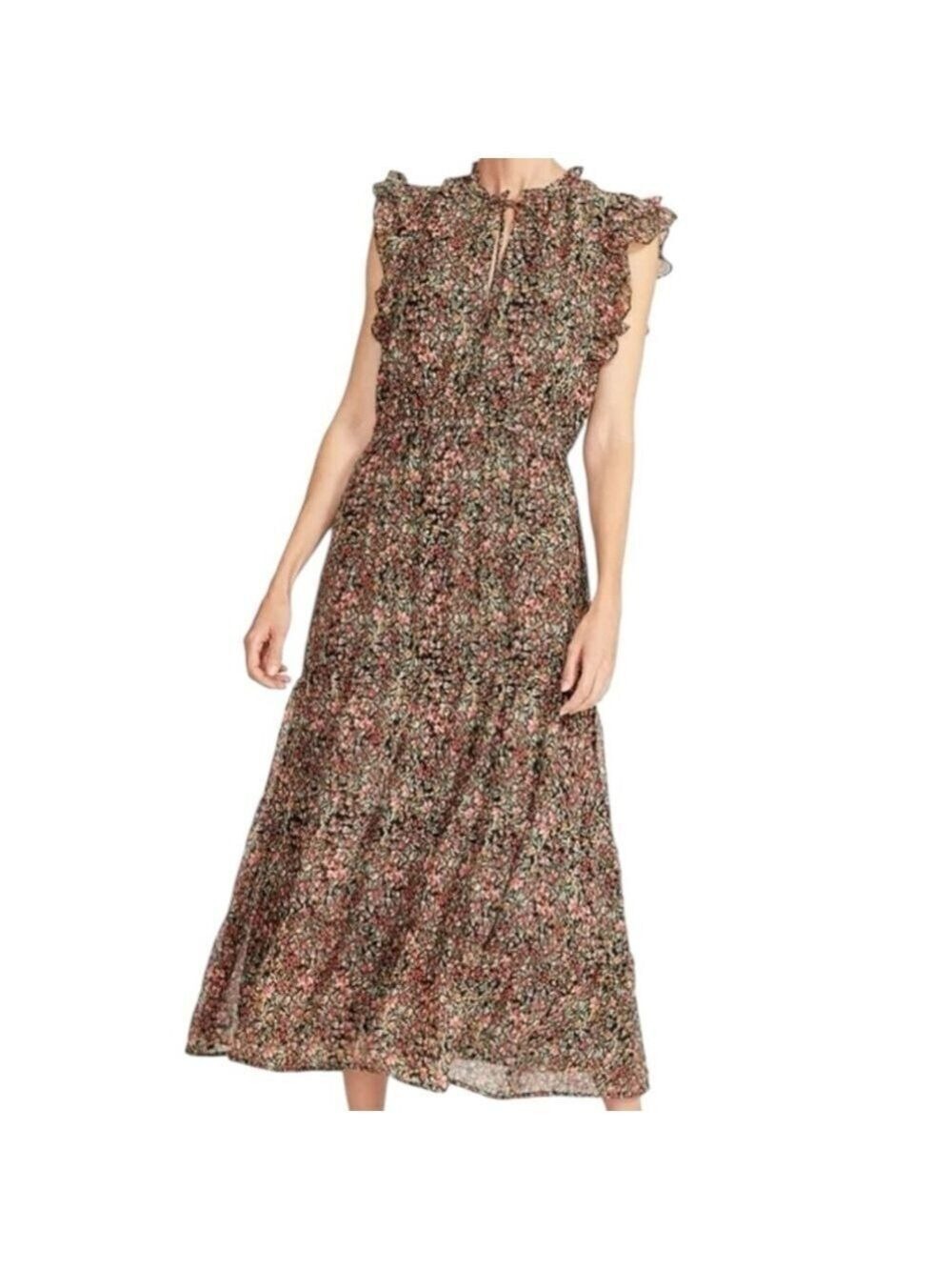 BB DAKOTA STEVE MADDEN Black Pink Floral Maxi Ruffle Tier Dress Plus Sz XXL NWT